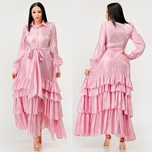 Elegant Pink Ruffled Maxi Dress